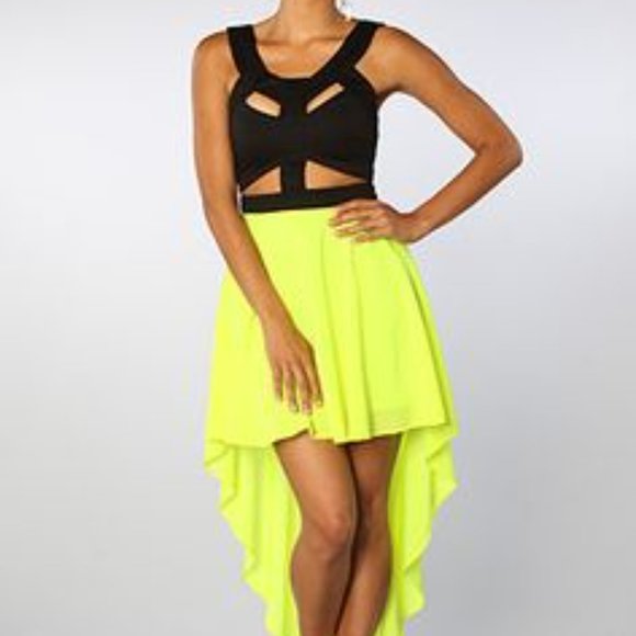 REVERSE Neon Yellow Cut Out High Lo Dress - Picture 11 of 12